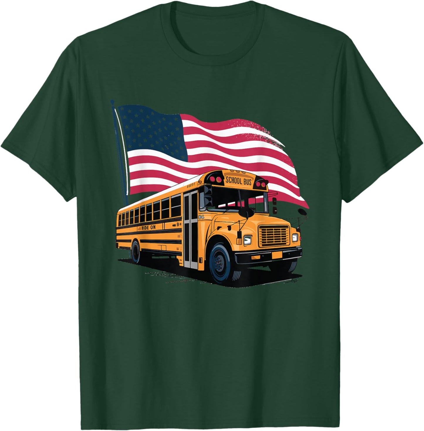 School Bus Driver USA Flag T-Shirt - T-Shirt | Forest