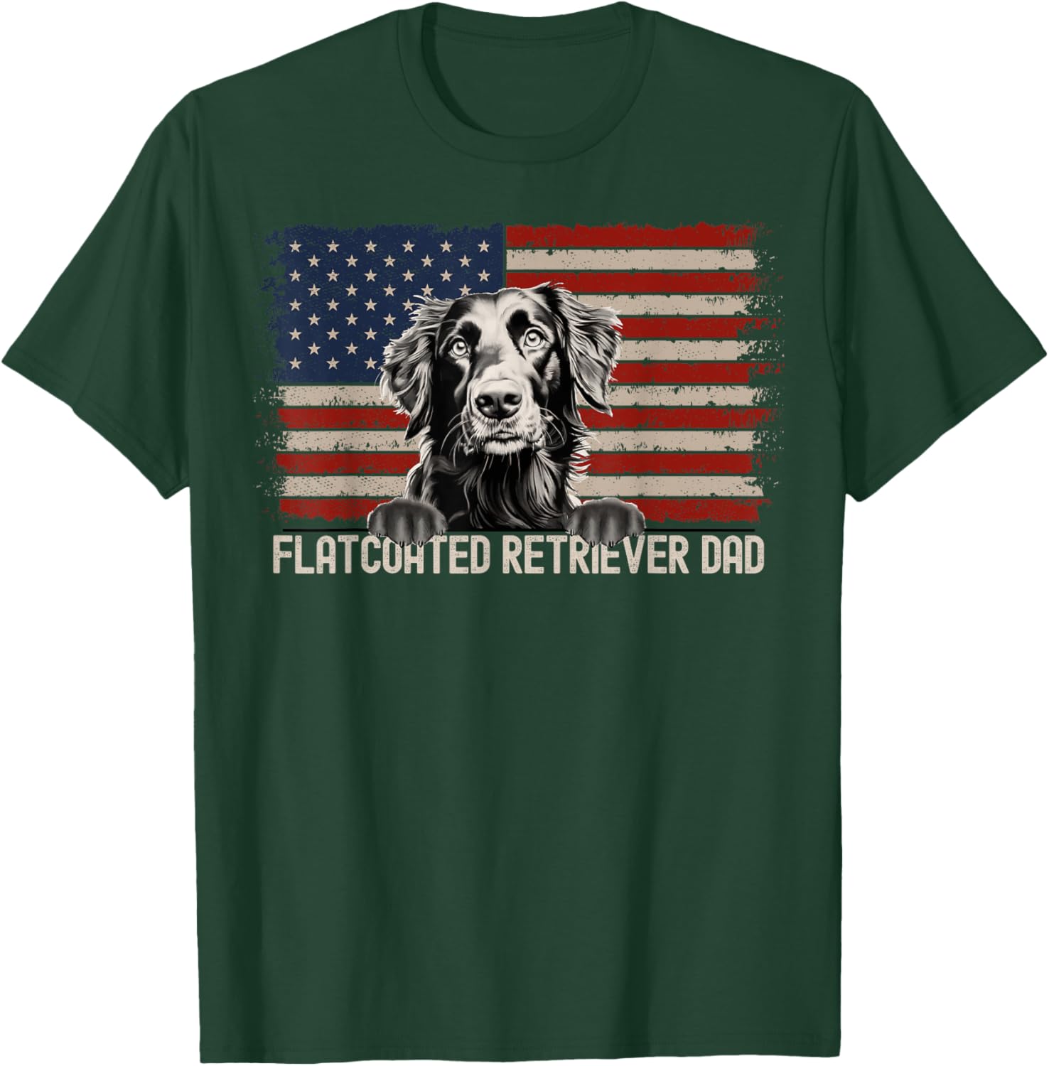 Best Dog Dad Ever American Flag - Flatcoated Retriever Dad T-Shirt - T-Shirt | Forest