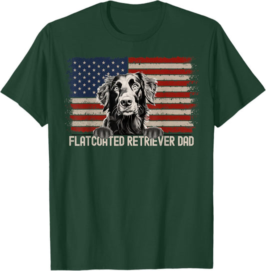 Best Dog Dad Ever American Flag - Flatcoated Retriever Dad T-Shirt - T-Shirt | Forest