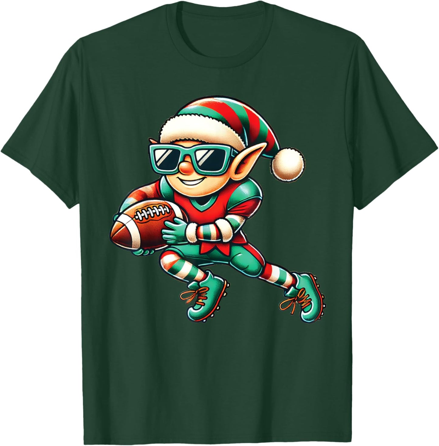 Christmas Elf Playing Football Lineman Quarterback Boys Kids T-Shirt - T-Shirt | Forest