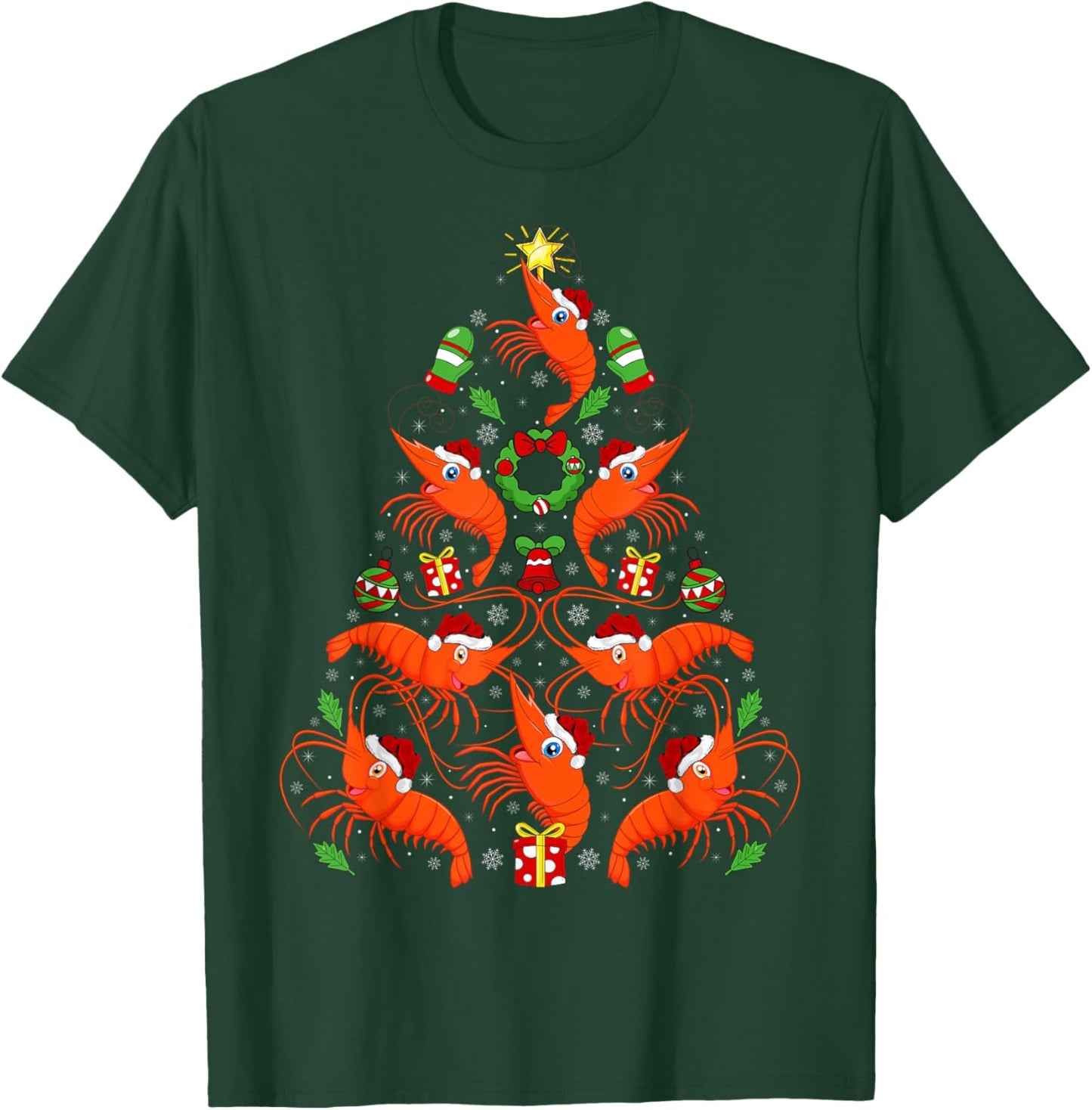 Shrimp Xmas Decoration Santa Hat Shrimp Christmas Tree T-Shirt - T-Shirt | Forest