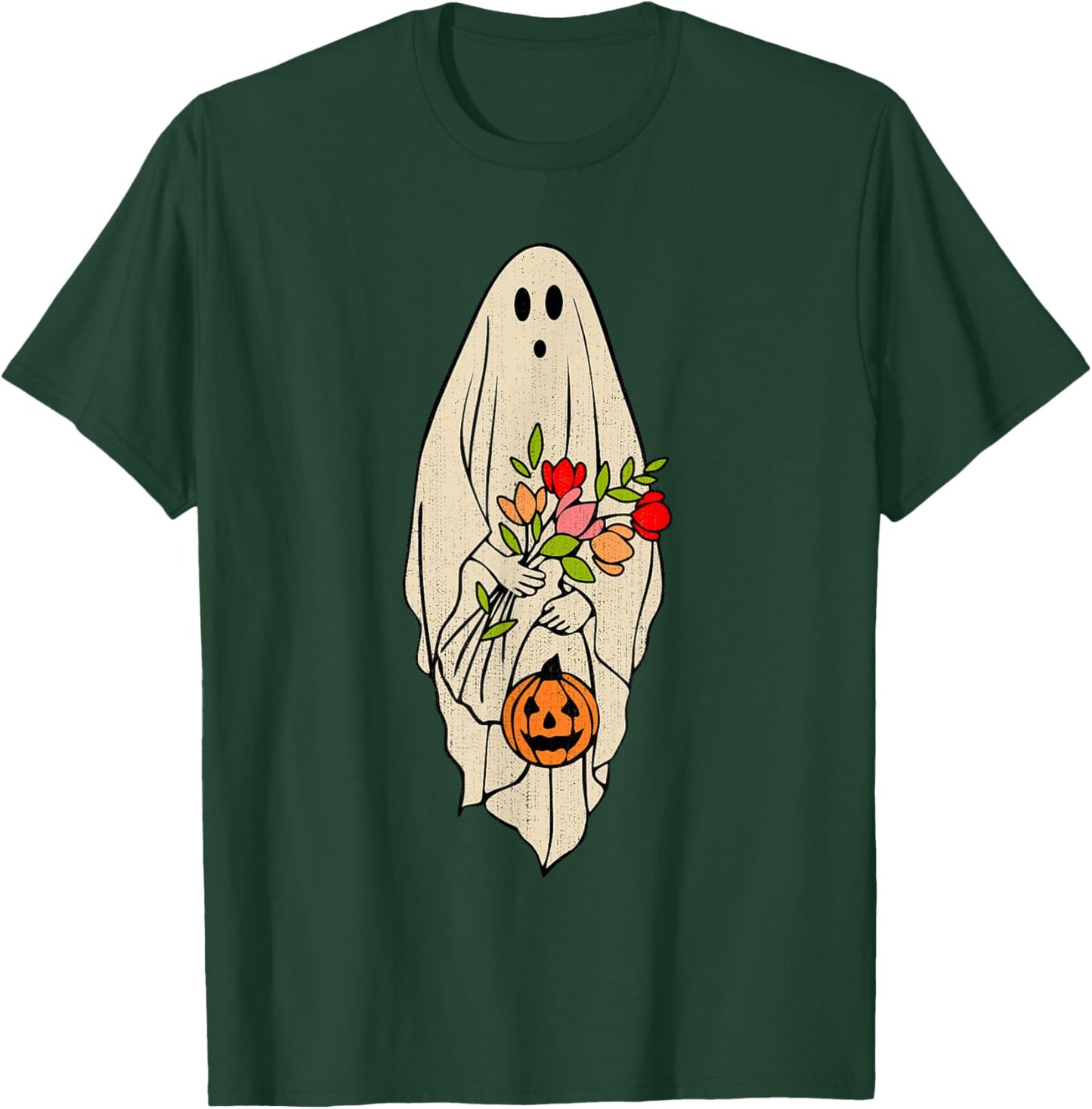 Retro Vintage Ghost Floral Pumpkin Halloween Girls T-Shirt - T-Shirt | Forest