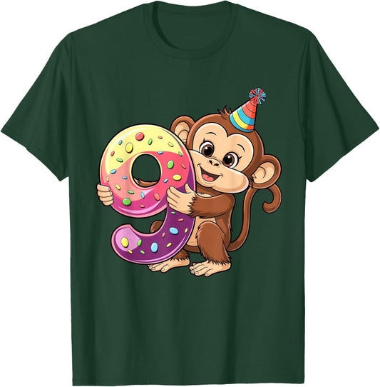 Monkey Birthday Age 9 Girl T-Shirt - T-Shirt | Forest