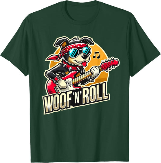 Funny Dog Woof ’n’ Roll Cool Guitar Rock Dog T-Shirt - T-Shirt | Forest