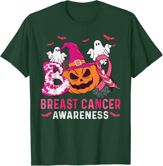 Boo Breast Cancer Halloween Pumpkin Boo Breast Cancer Ghost T-Shirt - T-Shirt | Forest