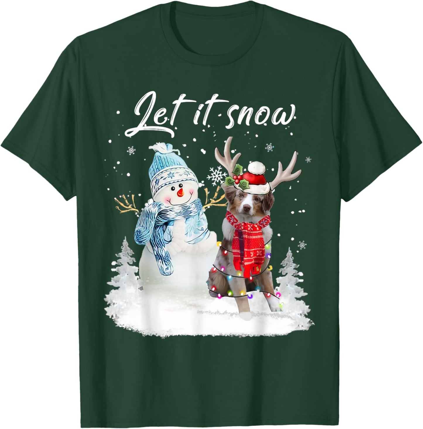 Australian Shepherd Santa Dog Christmas Snowman Xmas Pajama T-Shirt - T-Shirt | Forest