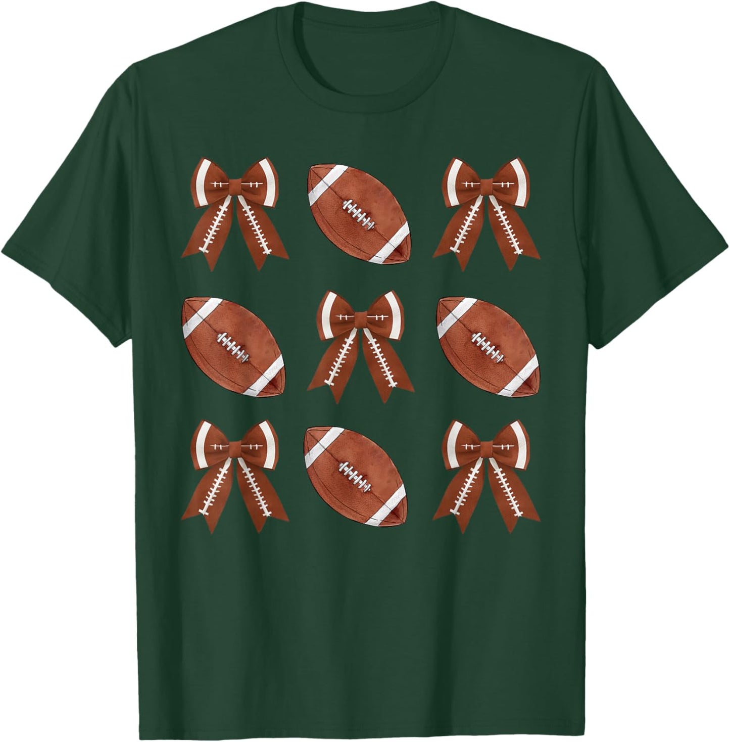 Coquette Bow American Football Thanksgiving Autumn Fall Yall T-Shirt - T-Shirt | Forest