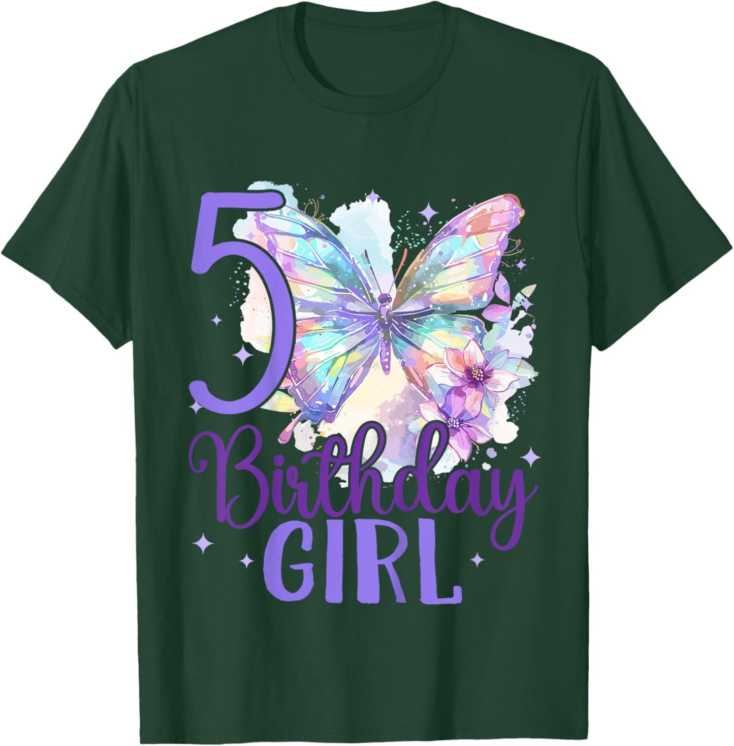 Kids 5th Birthday Butterfly 5 Years Five Finally 5 Birthday Girl T-Shirt - T-Shirt | Forest