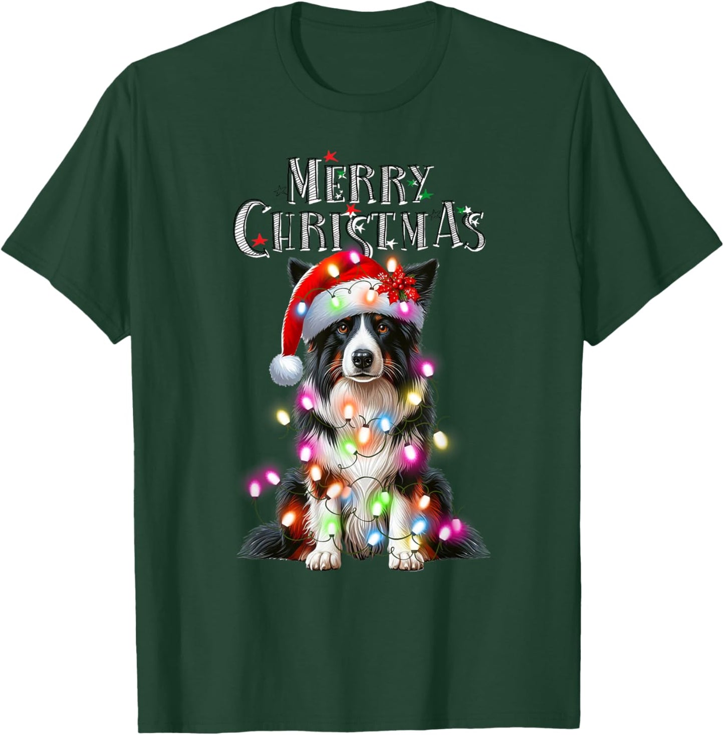 Border collie Christmas Lights Xmas dog Santa Women Kids T-Shirt - T-Shirt | Forest