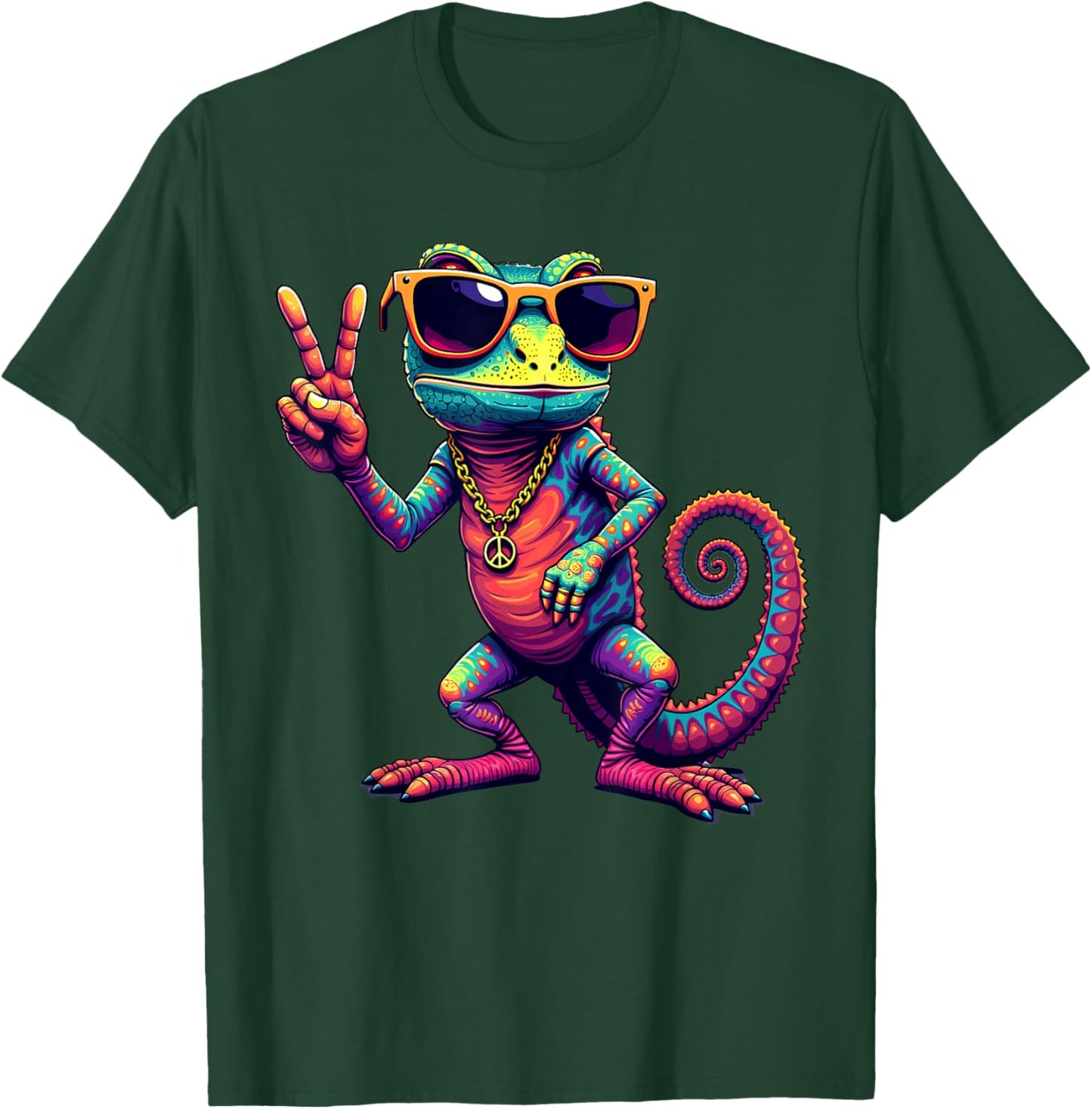 Groovy Peace Chameleon,, Funny Vintage Chameleon T-Shirt - T-Shirt | Forest