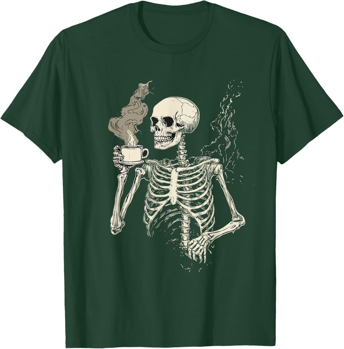 Funny Skeleton Drinking Coffee Caffeine Lover Coffee T-Shirt - T-Shirt | Forest