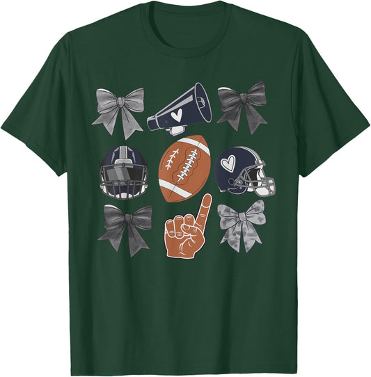 Football Love Cheer Helmet Bows Fan Sports Women Men T-Shirt - T-Shirt | Forest