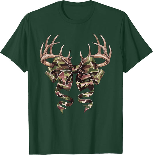 Coquette Camo Bow Camouflage Antlers Hunting Duck Women Girl T-Shirt - T-Shirt | Forest