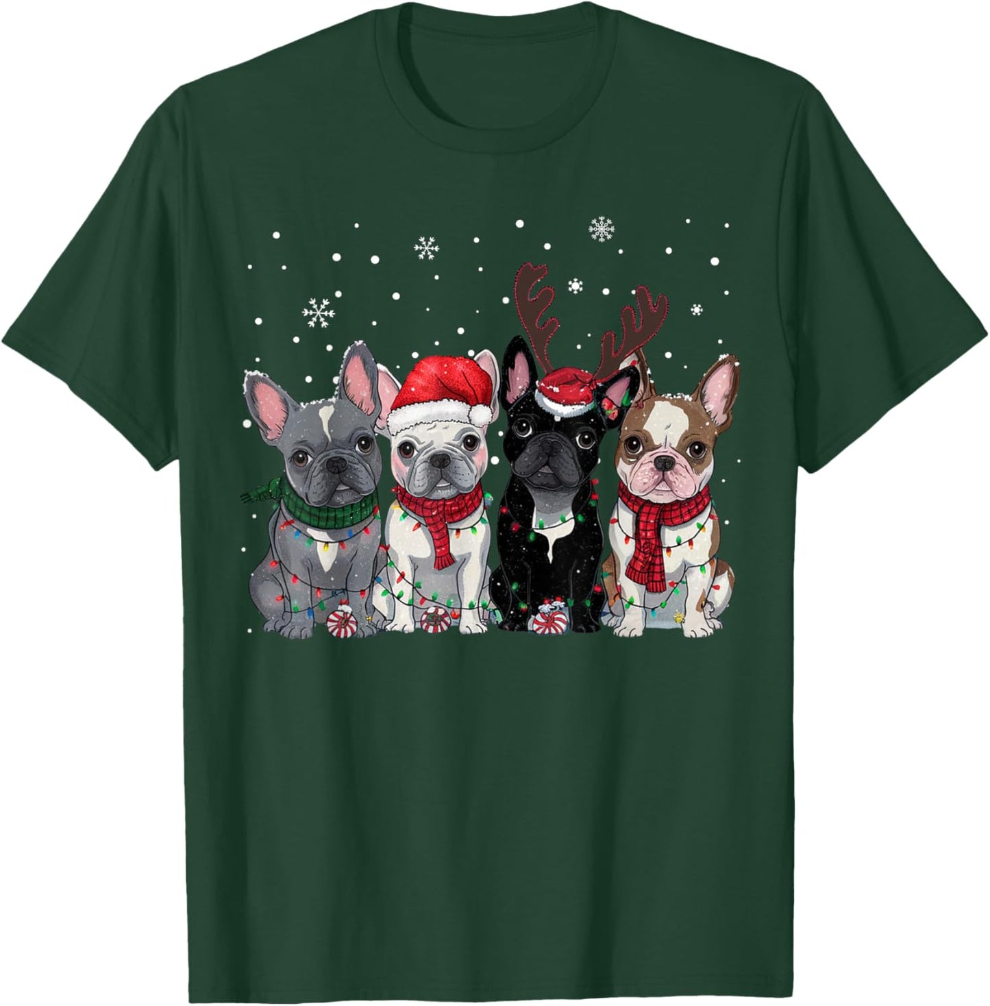 Christmas Lights French Bulldogs Xmas Frenchie Dog Men Kids T-Shirt - T-Shirt | Forest