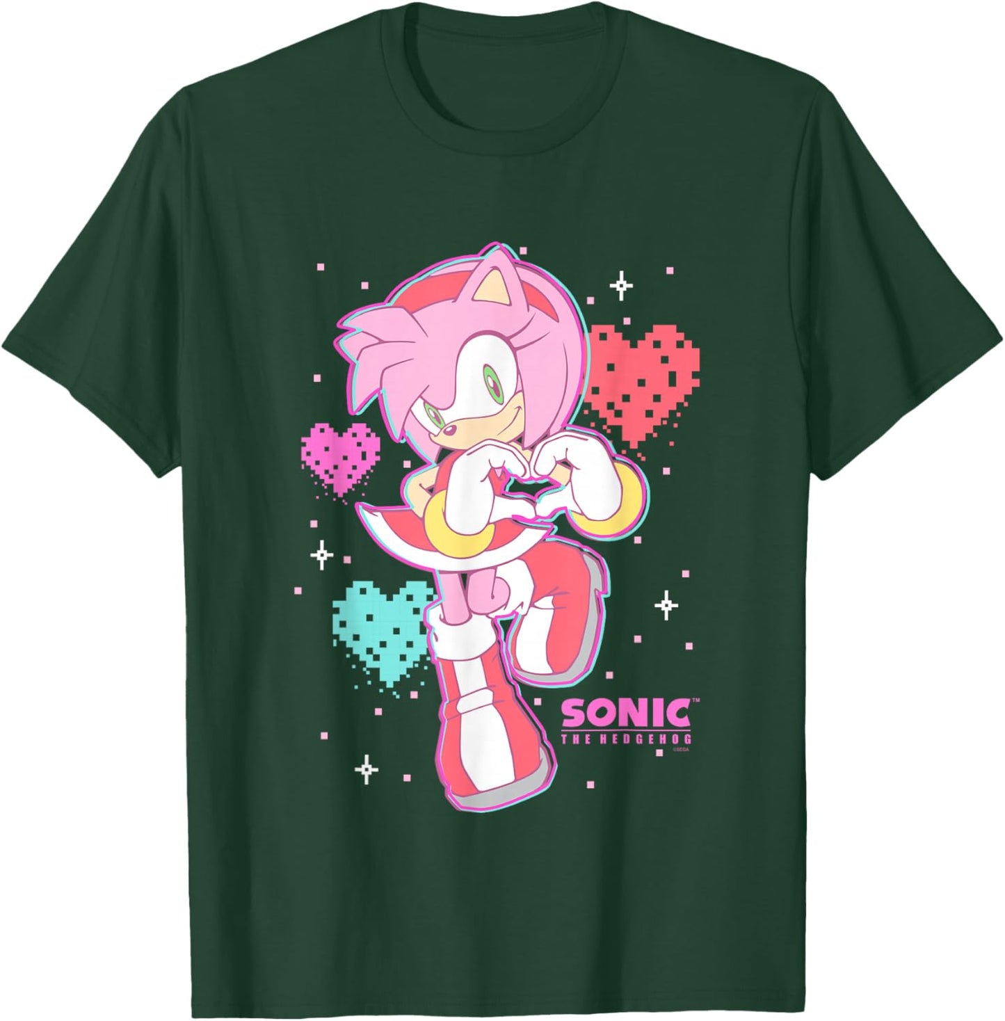 Sonic The Hedgehog Valentine's Day Cute Amy Rose Retro Logo T-Shirt - T-Shirt | Forest