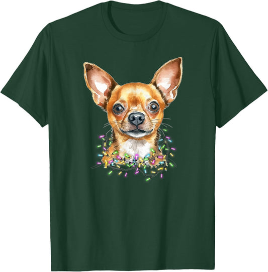 Cute Christmas Lights Chihuahua Dog Women Kids T-Shirt - T-Shirt | Forest