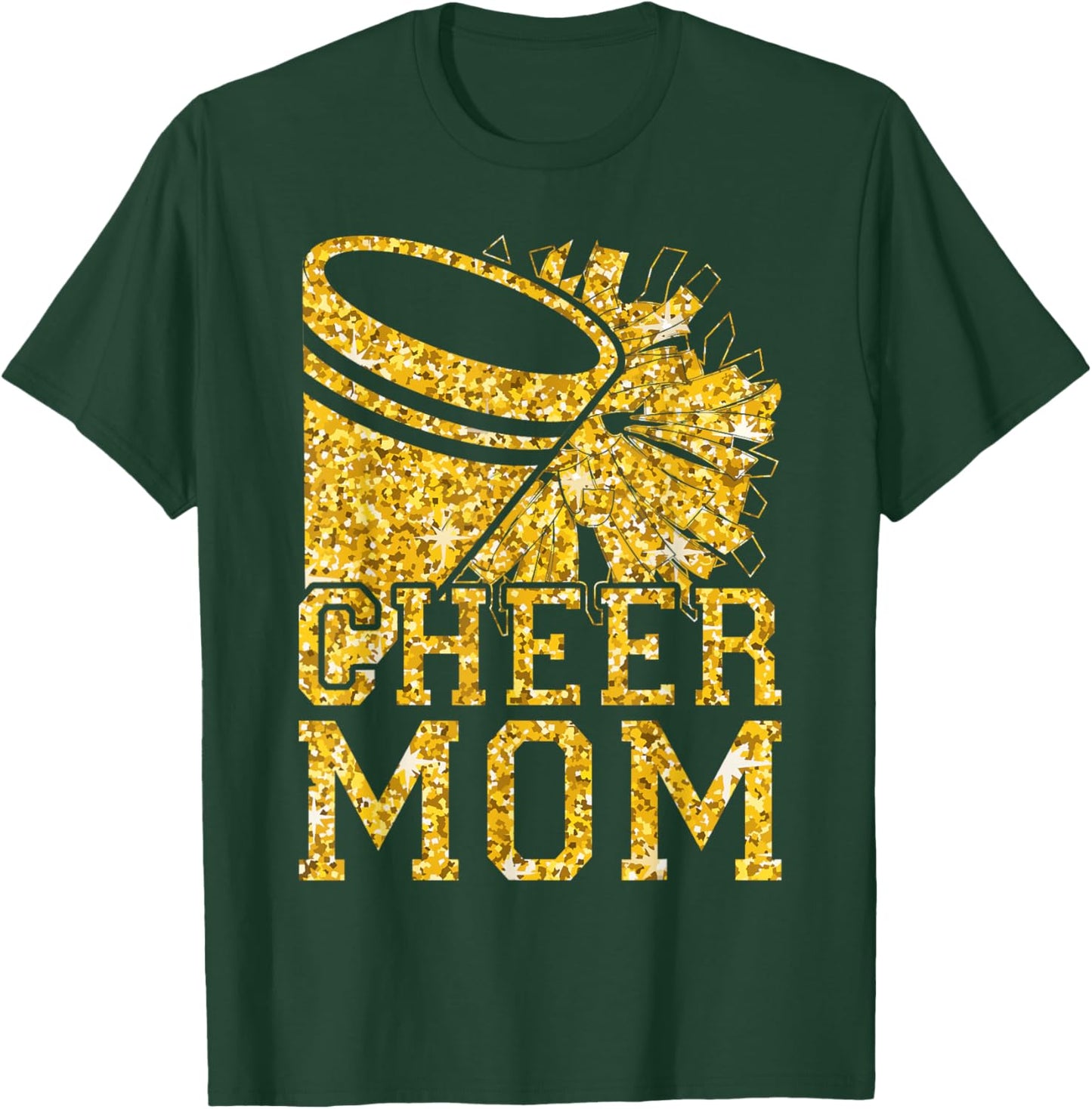 Cheer Mom Biggest Fan Cheerleader Black Yellow Pom Pom T-Shirt - T-Shirt | Forest