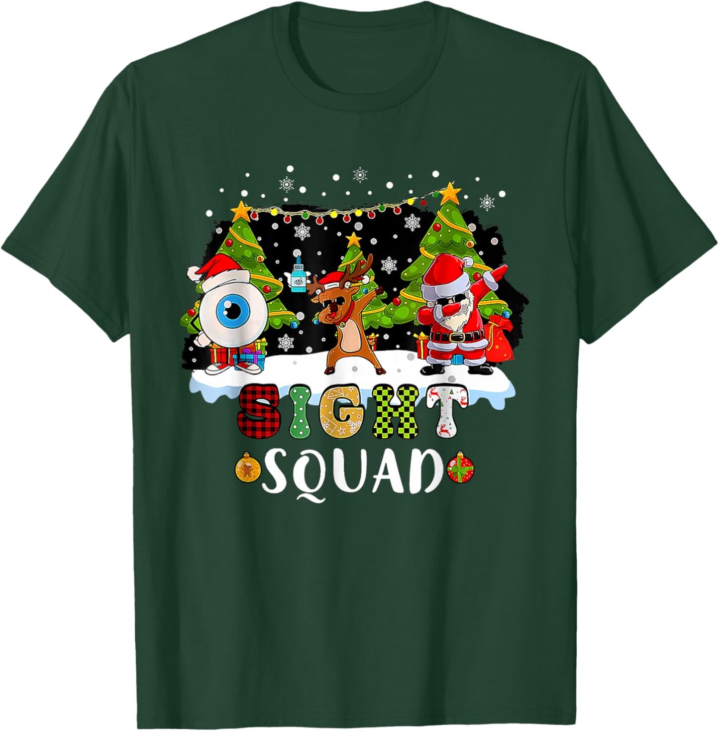 Christmas Sight Squad Santa Reindeer Dabbing Optometrist T-Shirt - T-Shirt | Forest