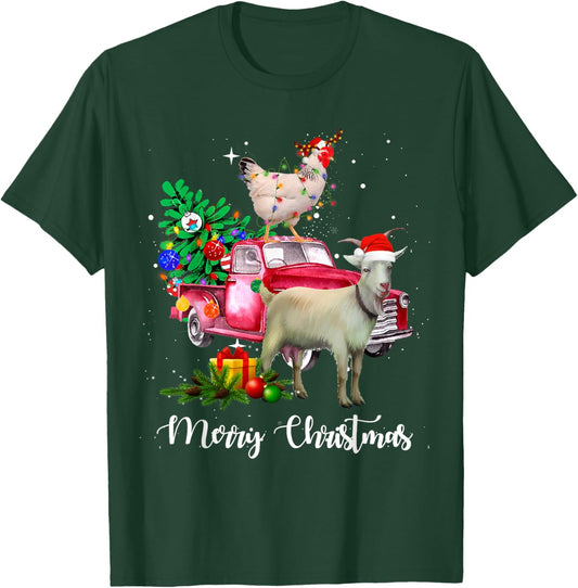 Goat Chicken Christmas Tree Santa Hat Farmer Holiday Costume T-Shirt - T-Shirt | Forest