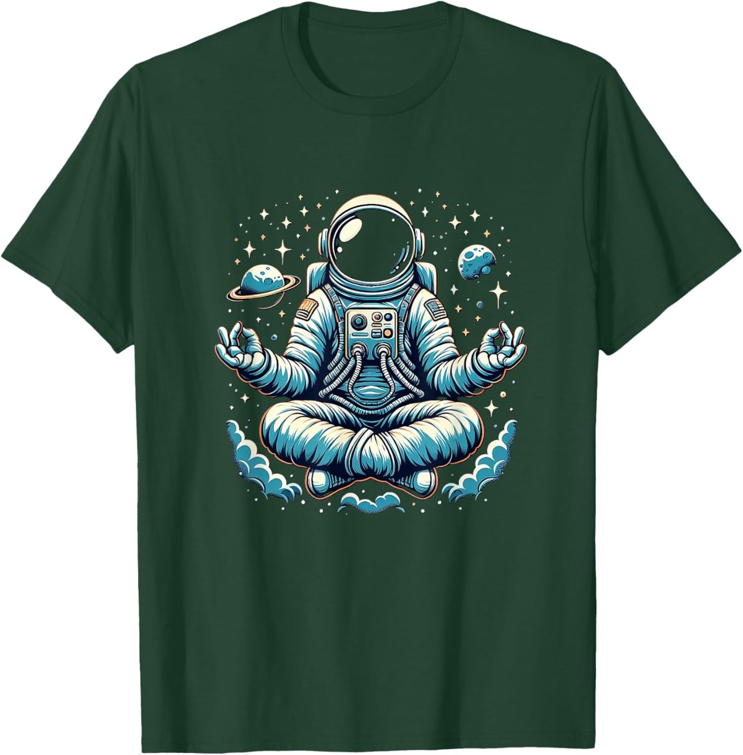 Meditating Astronaut Spaceman Astronomer Outer Space T-Shirt - T-Shirt | Forest