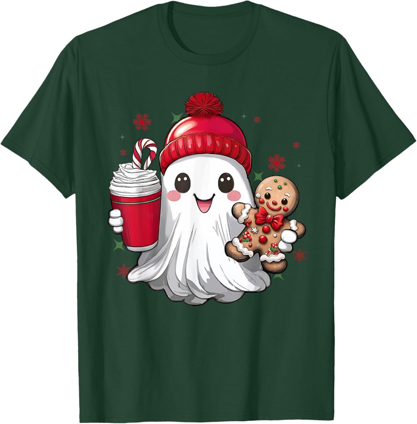 Cute Christmas Ghost Coffee Gingerbread Boojee Xmas Holiday T-Shirt - T-Shirt | Forest