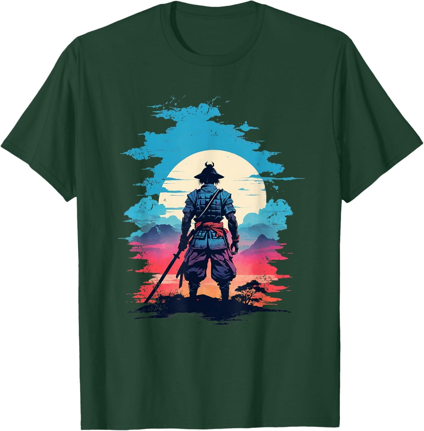 Cool Vintage Mystic Japanese Samurai Anime Silhouette T-Shirt - T-Shirt | Forest