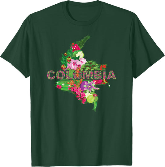 Colombia Botanical Map - Colombian Heritage Souvenir T-Shirt - T-Shirt | Forest