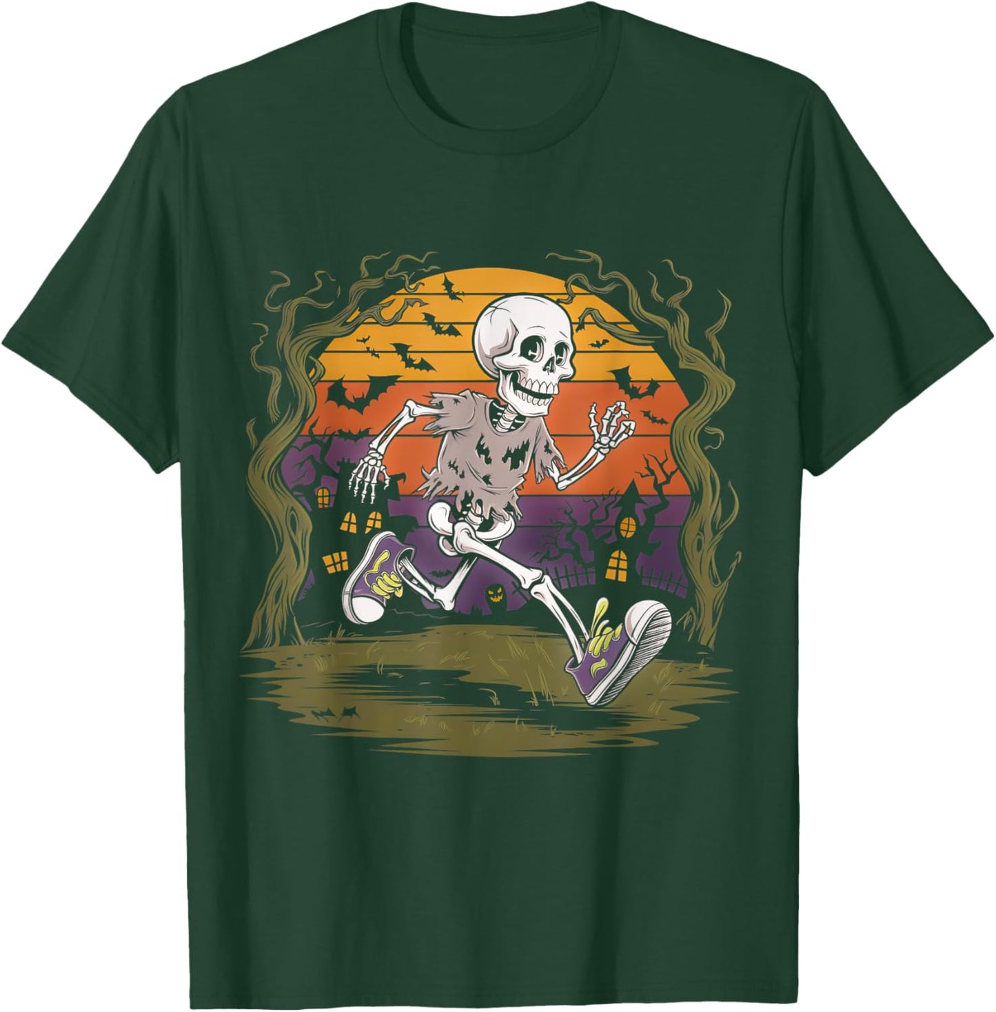 Skeleton Running Halloween Party Spooky Fun T-Shirt - T-Shirt | Forest