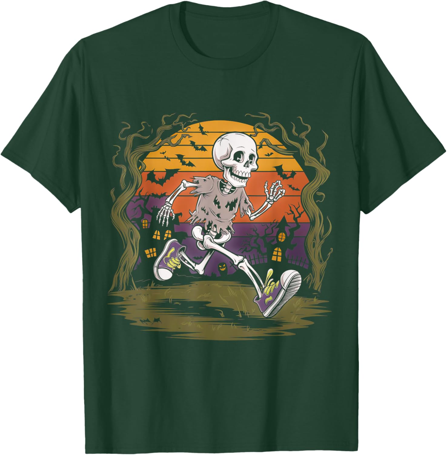 Skeleton Running Halloween Party Spooky Fun T-Shirt - T-Shirt | Forest