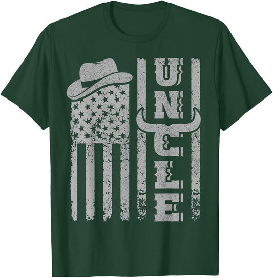 Western US American Flag Cowboy Southern Birthday Uncle T-Shirt - T-Shirt | Forest