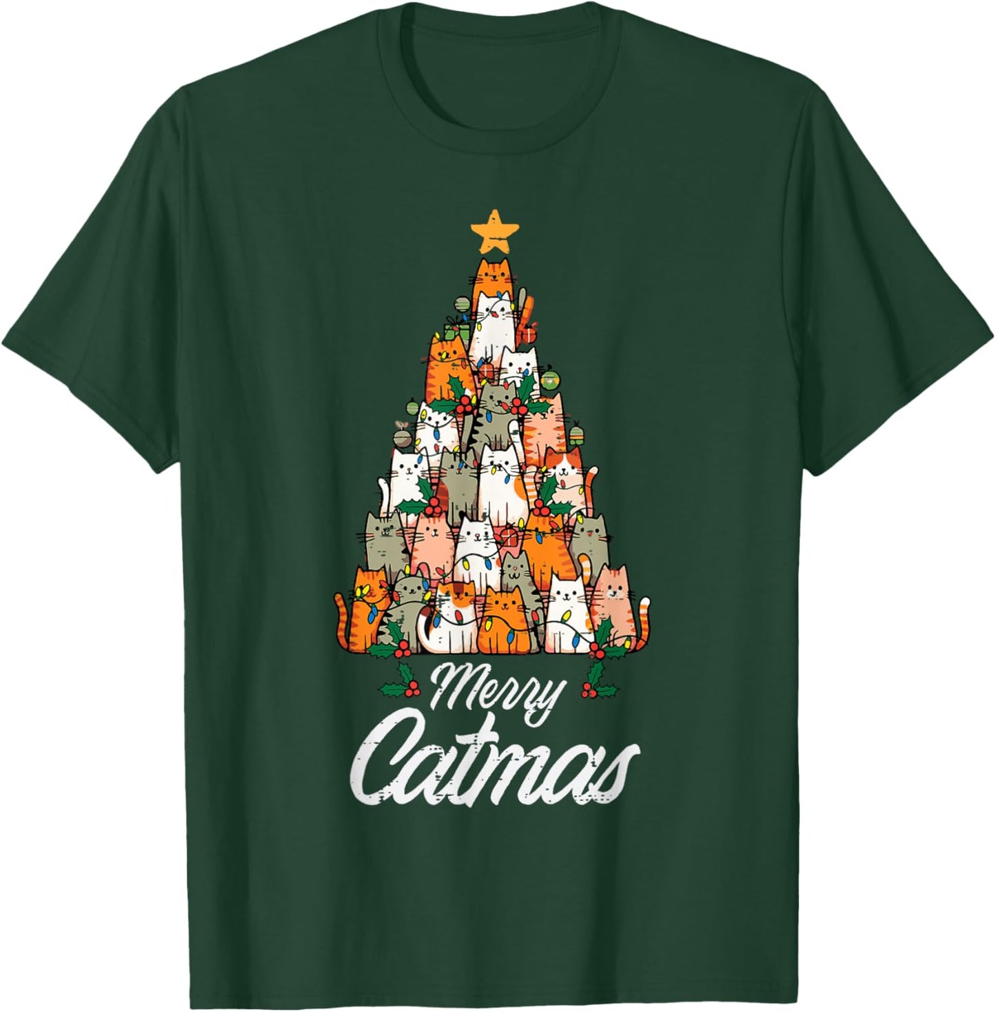 Christmas Tree Cat Merry Catmas Kawaii Xmas Women Girls Kids T-Shirt - T-Shirt | Forest