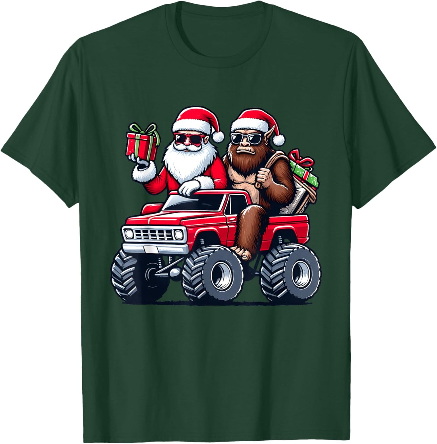 Santa Bigfoot Riding Monster Truck Christmas Toddler Kids T-Shirt - T-Shirt | Forest