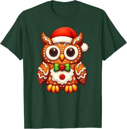 Funny Gingerbread Man Owl Christmas Kids T-Shirt - T-Shirt | Forest