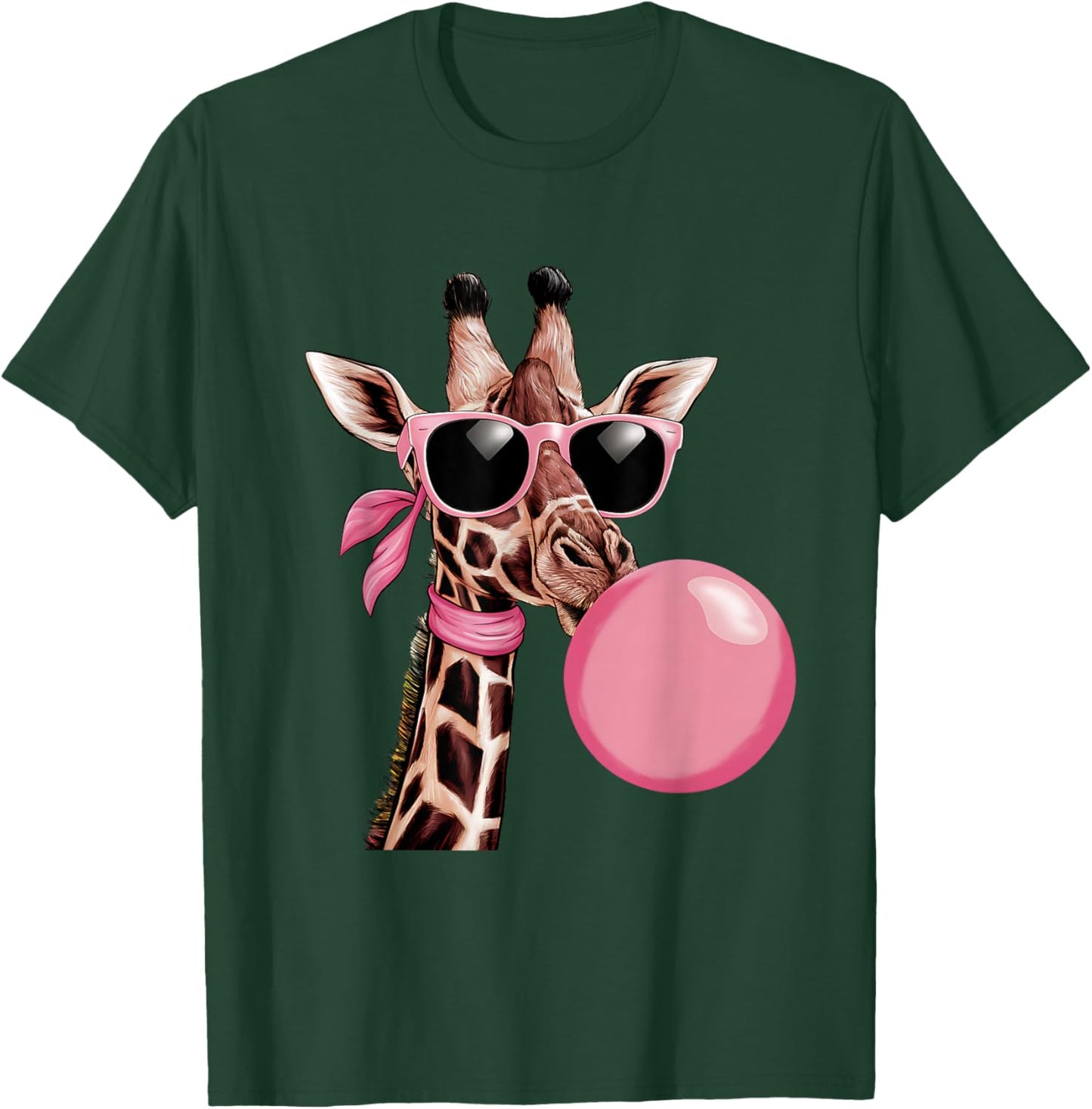 Funny Cute Giraffe Pink Bubble Gum and Pink Sunglasses T-Shirt - T-Shirt | Forest