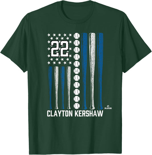 Baseball American Flag Clayton Kershaw Los Angeles Baseball T-Shirt - T-Shirt | Forest