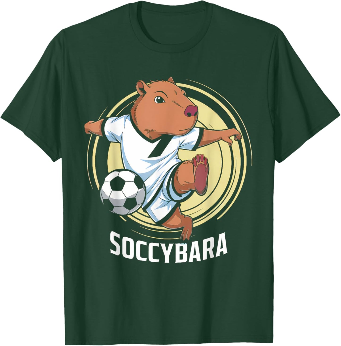 Groovy Soccybara Delight Capybara with Football Soccer Kids T-Shirt - T-Shirt | Forest