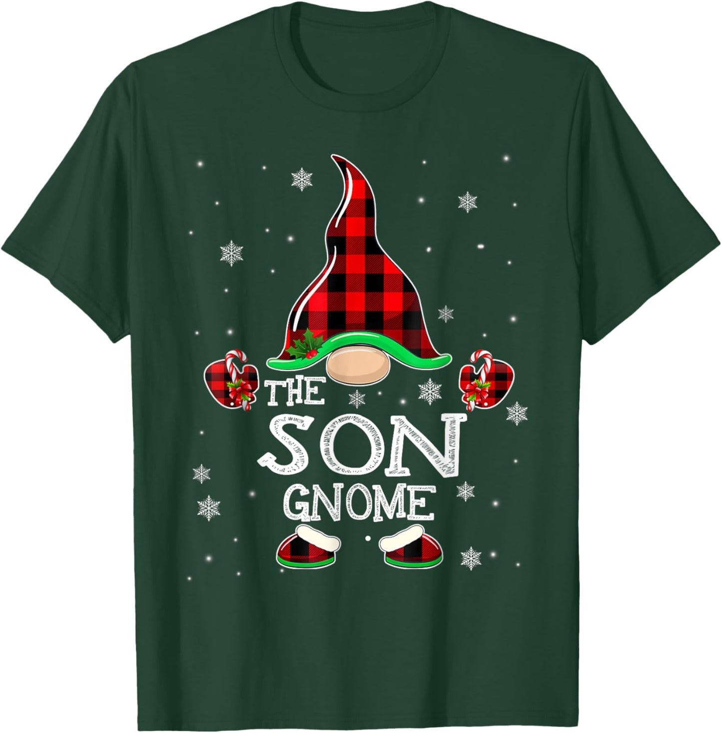 Son Gnome Buffalo Plaid Matching Family Christmas Pajama T-Shirt - T-Shirt | Forest