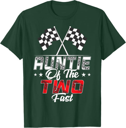 Auntie Of The Two Fast Second Birthday Racing Car Family T-Shirt - T-Shirt | Forest