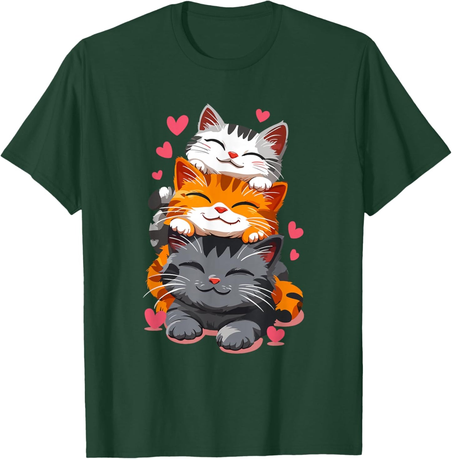 Cat Cats Cute Kitty Pile Anime Kawaii Neko Lover Cats Kitty Women Kids T-Shirt - T-Shirt | Forest