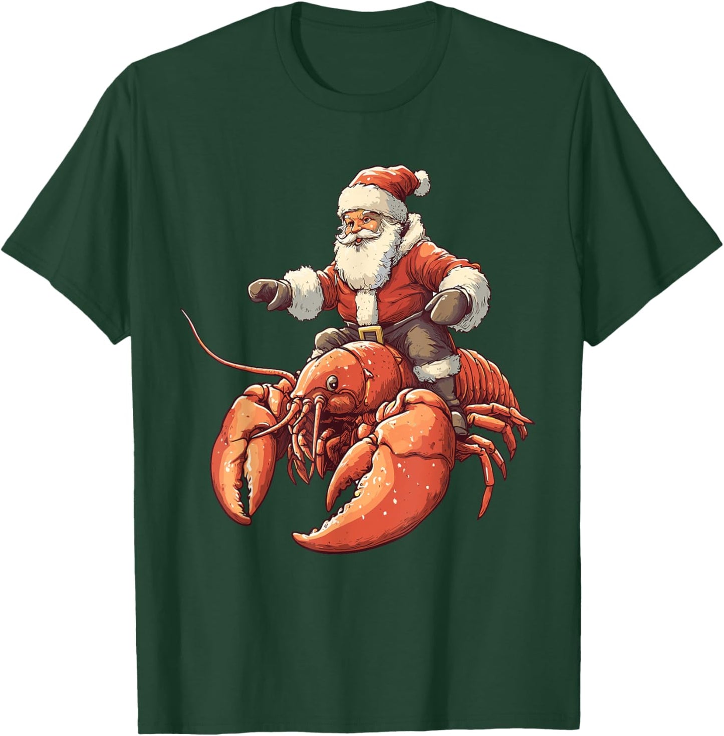 Funny Lobster Christmas Xmas Pajama Santa Riding Lobster T-Shirt - T-Shirt | Forest