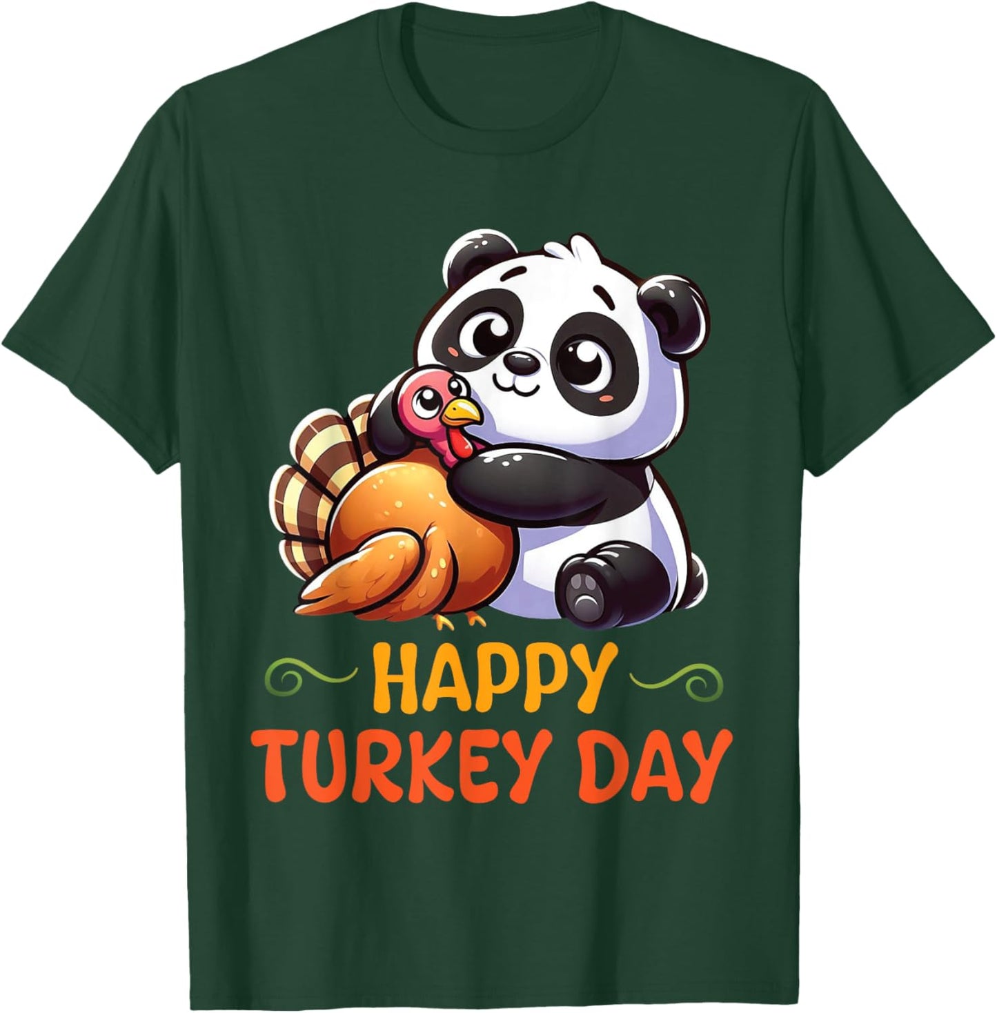 PANDA Hugging Turkey Happy Thanksgiving Turkey Day Lovers T-Shirt - T-Shirt | Forest