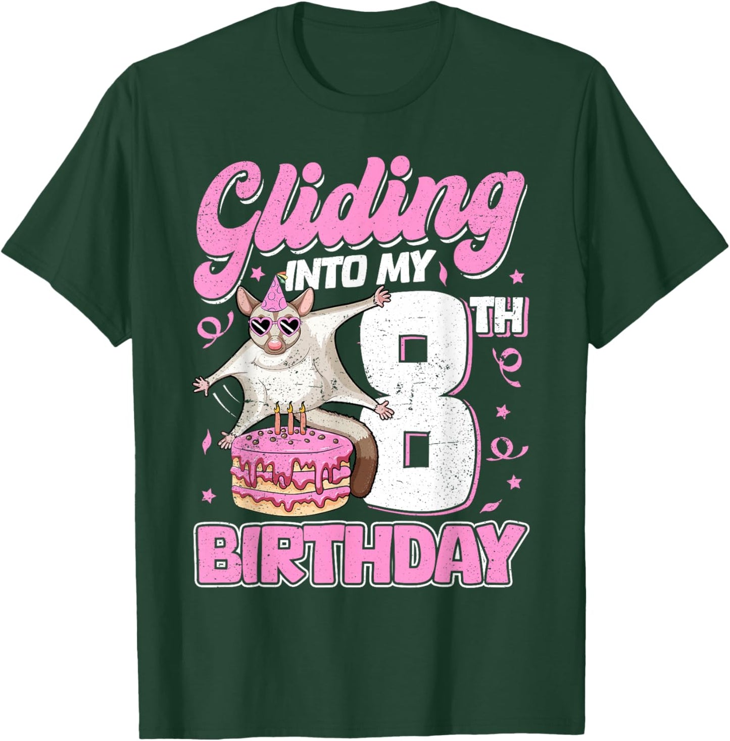 Gliding into my 8th Birthday 8 Years Old Sugar Glider T-Shirt - T-Shirt | Forest