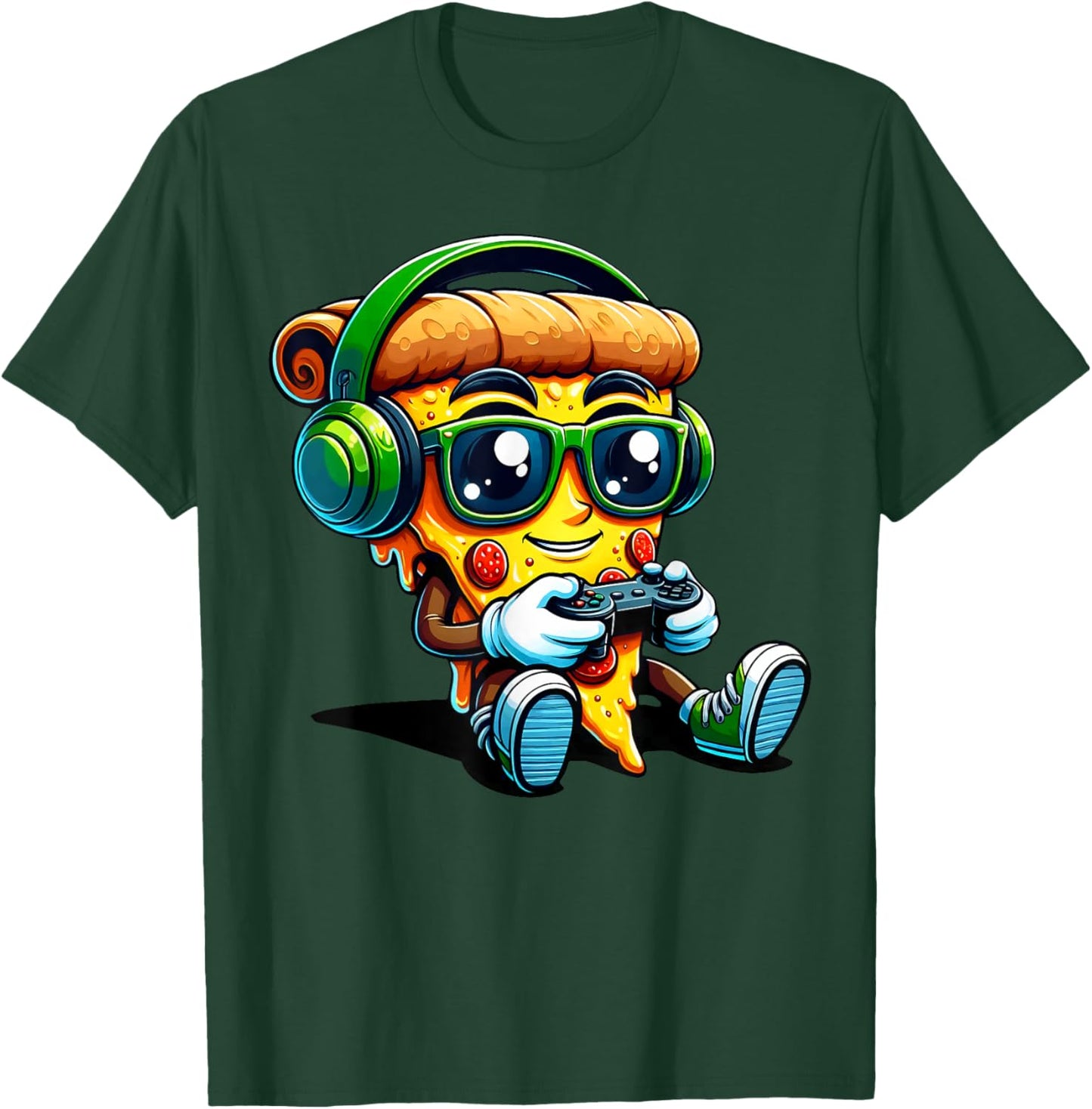 Gamer Pizza Video Gaming Funny Food Games Men Boys Kids Teen T-Shirt - T-Shirt | Forest