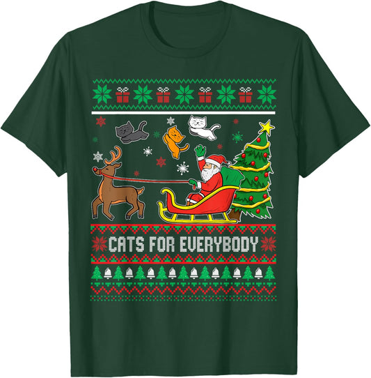 Cats For Everybody Christmas Cat Santa Funny Ugly Xmas Men Women Kids T-Shirt - T-Shirt | Forest