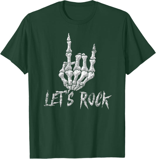 Rock Roll Band Skeleton Hand Guitar Rock Cool Men Women Boys T-Shirt - T-Shirt | Forest