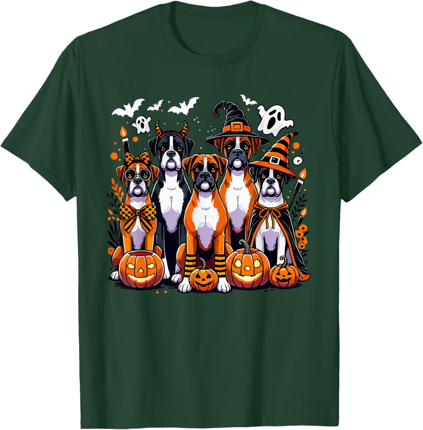 Boxer Halloween Costume, Dog Ghost Witch Hat Men Women Kids T-Shirt - T-Shirt | Forest