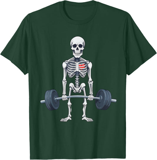 Halloween Skeleton Deadlift Funny Fitness Weightlifting Gym T-Shirt - T-Shirt | Forest