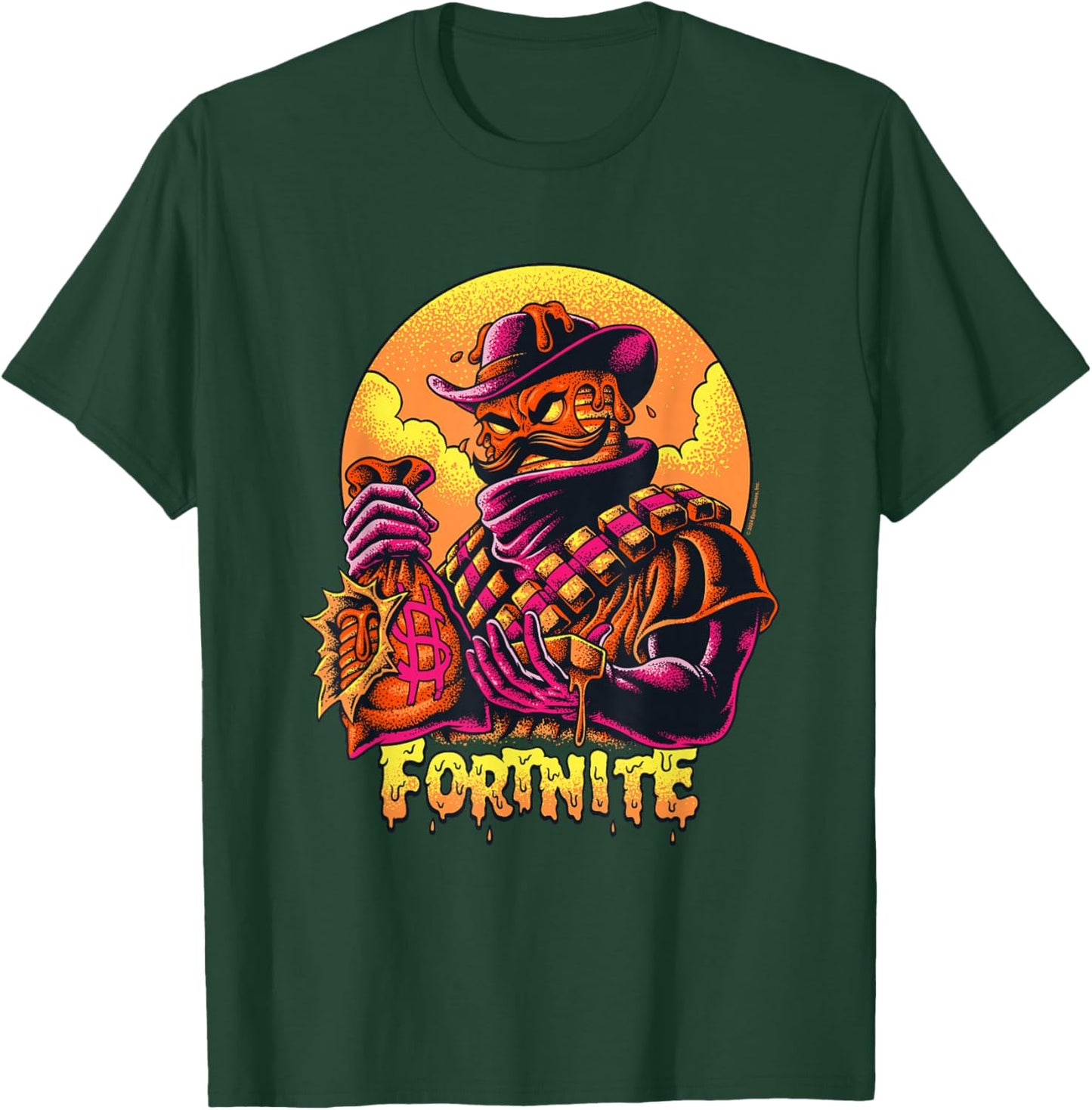 Fortnite Iconic Mancake Cowboy Distressed Big Chest Portrait T-Shirt - T-Shirt | Forest