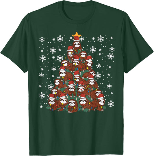 Christmas Tree Sloths Cute Xmas Lazy Kids Women Men Youth T-Shirt - T-Shirt | Forest