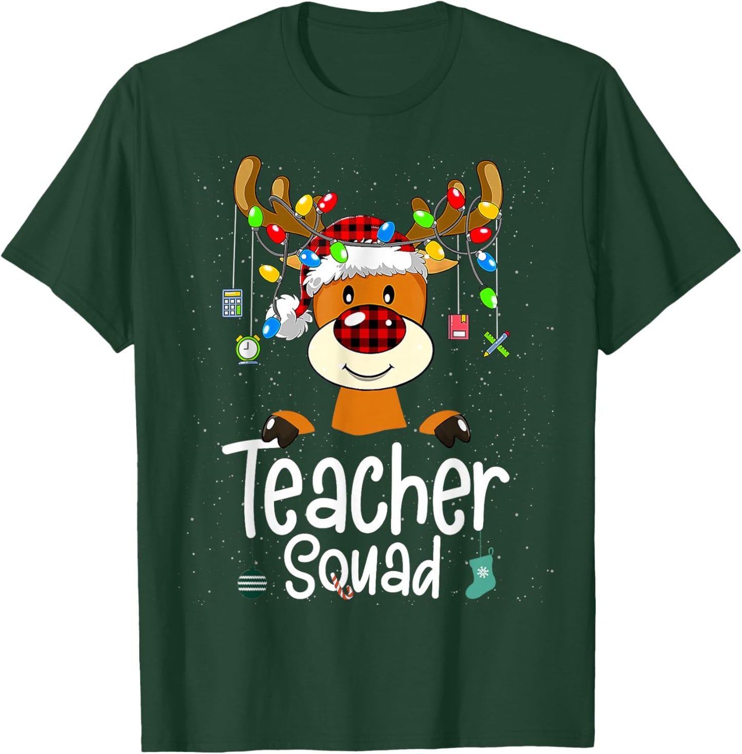Teacher Squad Red Black Plaid Rudolph Reindeer Christmas T-Shirt - T-Shirt | Forest